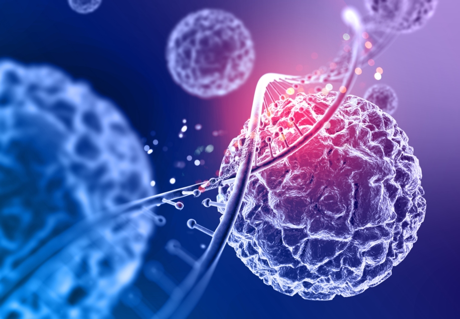 3d render of a medical background with close up of virus cells and DNA strand